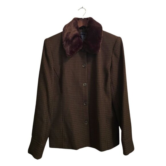 Jones Wear Houndstooth Blazer With Removable Faux Fur Collar Sz 12 - Picture 1 of 12